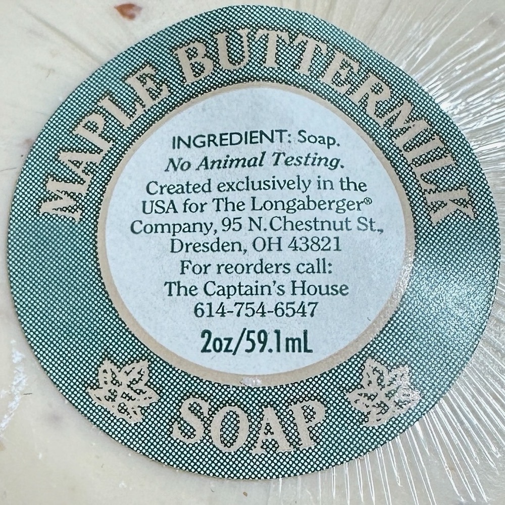LONGABERGER Maple Buttermilk Soap 2oz Basket Leaves Embossed‎ Vintage Sealed NOS